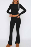 Black Sexy Casual Solid Patchwork O Neck Long Sleeve Two Pieces
