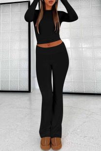 Black Sexy Casual Solid Patchwork O Neck Long Sleeve Two Pieces