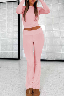 Pink Sexy Casual Solid Patchwork O Neck Long Sleeve Two Pieces