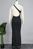 Black Sexy Solid Patchwork One Shoulder Long Dress Dresses