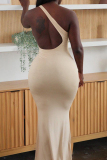 Black Sexy Solid Patchwork One Shoulder Long Dress Dresses