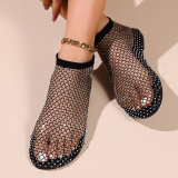 Black Casual Hollowed Out Patchwork Rhinestone Round Flats Shoes
