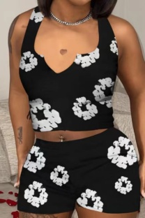 Black Casual Solid V Neck Sleeveless Two Pieces