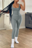 Light Gray Casual Sportswear Solid Vests Pants U Neck Sleeveless Two Pieces