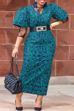 Blue Sexy Casual Daily Elegant Mixed Printing Lace Patchwork Printing Dresses