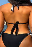 Black White Sportswear Print Bandage Patchwork Swimwears(With Paddings)
