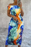Multicolor Casual Street Daily Elegant Vacation Mixed Printing Printing Contrast Off the Shoulder Dresses