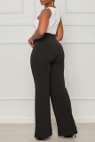 Black Casual Solid Patchwork Regular High Waist Conventional Patchwork Trousers