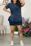 Dark Gray Casual Solid Basic O Neck Short Sleeve Two Pieces