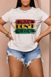 White Black Casual Print Basic O Neck T-Shirts
