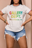 White Red Casual Print Basic O Neck T-Shirts