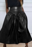Black Casual Solid Patchwork Plus Size Skirt