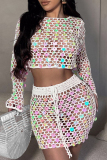 Pink Sexy Sequins Patchwork Swimwears Cover Up(Two Pieces)