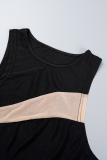 Black Sexy Casual Elegant Vacation Patchwork See-through Asymmetrical Sleeveless Two Pieces