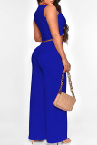Royal Blue Casual Solid Patchwork O Neck Sleeveless Two Pieces