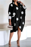 Black Casual Dot Print Pocket Buttons Turndown Collar Shirt Dress Dresses