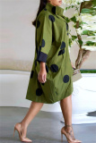 Army Green Casual Dot Print Pocket Buttons Turndown Collar Shirt Dress Dresses