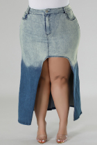 Blue Casual Gradual Change Print Slit Plus Size 