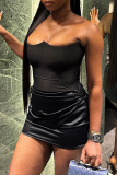 Black Sexy Solid Patchwork Backless Strapless Wrapped Skirt Dresses