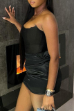 Black Sexy Solid Patchwork Backless Strapless Wrapped Skirt Dresses