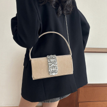 Khaki Celebrities Elegant Solid Chains Rhinestone Bags