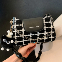 Black Vintage Plaid Patchwork Contrast Bags((With pendant))