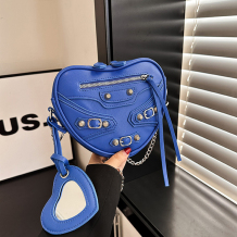 Blue Casual Solid Heart Shaped Rivets Zipper Bags