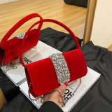 Red Celebrities Elegant Solid Chains Rhinestone Bags