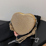 Silver Celebrities Elegant Solid Heart Shaped Sequined Rhinestone Bags