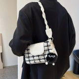 Cream White Vintage Plaid Patchwork Contrast Bags((With pendant))