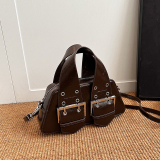 Deep Coffee Casual Vintage Solid Rivets Metal Accessories Decoration Bags
