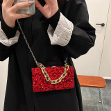 Black Daily Vintage Solid Sequins Chains Bags