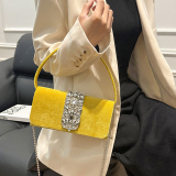 Yellow Celebrities Elegant Solid Chains Rhinestone Bags