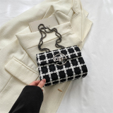 Cream White Celebrities Elegant Plaid Metal Accessories Decoration Contrast Weave Bags