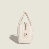 White Vintage Solid Patchwork Fluffy Bags