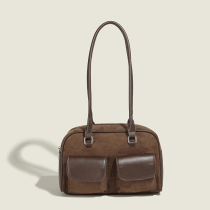 Deep Coffee Casual Vintage Solid Pocket Zipper Bags