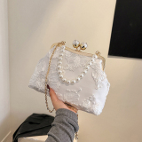 Khaki Vintage Elegant Flowers Pearl Fold Bags