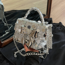 Silver Celebrities Elegant Solid Sequins With Bow Bags