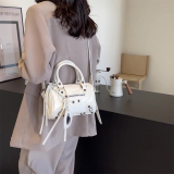 Cream White Vintage Solid Rivets Zipper Bags