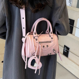 Pink Vintage Solid Rivets Zipper Bags