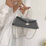 Silver Gray Elegant Formal Solid Chains Pearl Rhinestone Bags