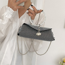 Silver Elegant Formal Solid Chains Pearl Rhinestone Bags