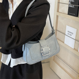 Deep Blue Casual Simplicity Solid Metal Accessories Decoration Zipper Bags