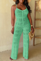 Green Sexy Solid Bandage Backless Spaghetti Strap Skinny Jumpsuits