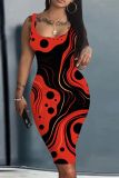 Black Red Casual Print Basic U Neck Vest Dresses