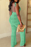 Green Sexy Solid Bandage Backless Spaghetti Strap Skinny Jumpsuits