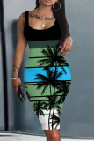 Black Red Casual Print Basic U Neck Vest Dresses