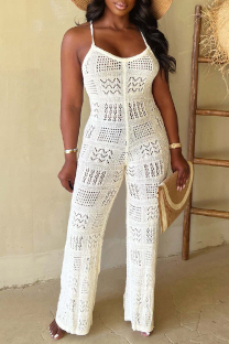 White Sexy Solid Bandage Backless Spaghetti Strap Skinny Jumpsuits