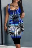 Black Purple Casual Print Basic U Neck Vest Dresses