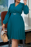 Malachite Green Elegant Solid Patchwork Pleated A Line Dresses